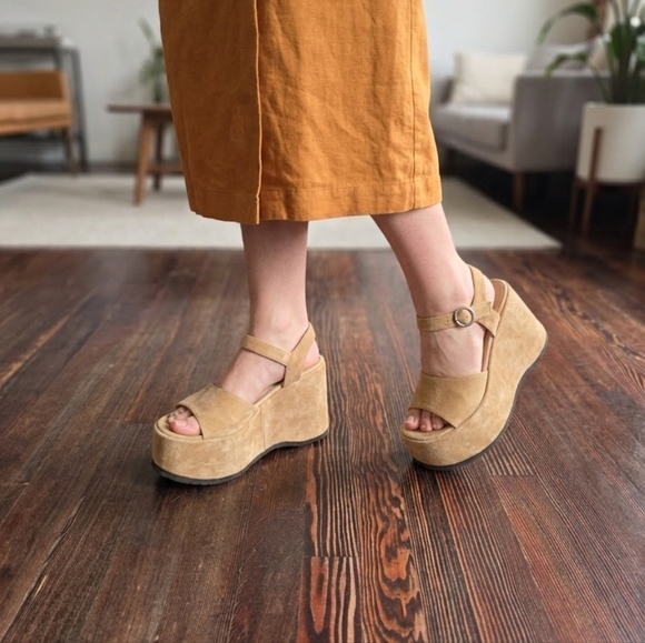 le chateau Shoes - le chateau Beige Suede Platform Wedge Sandals
